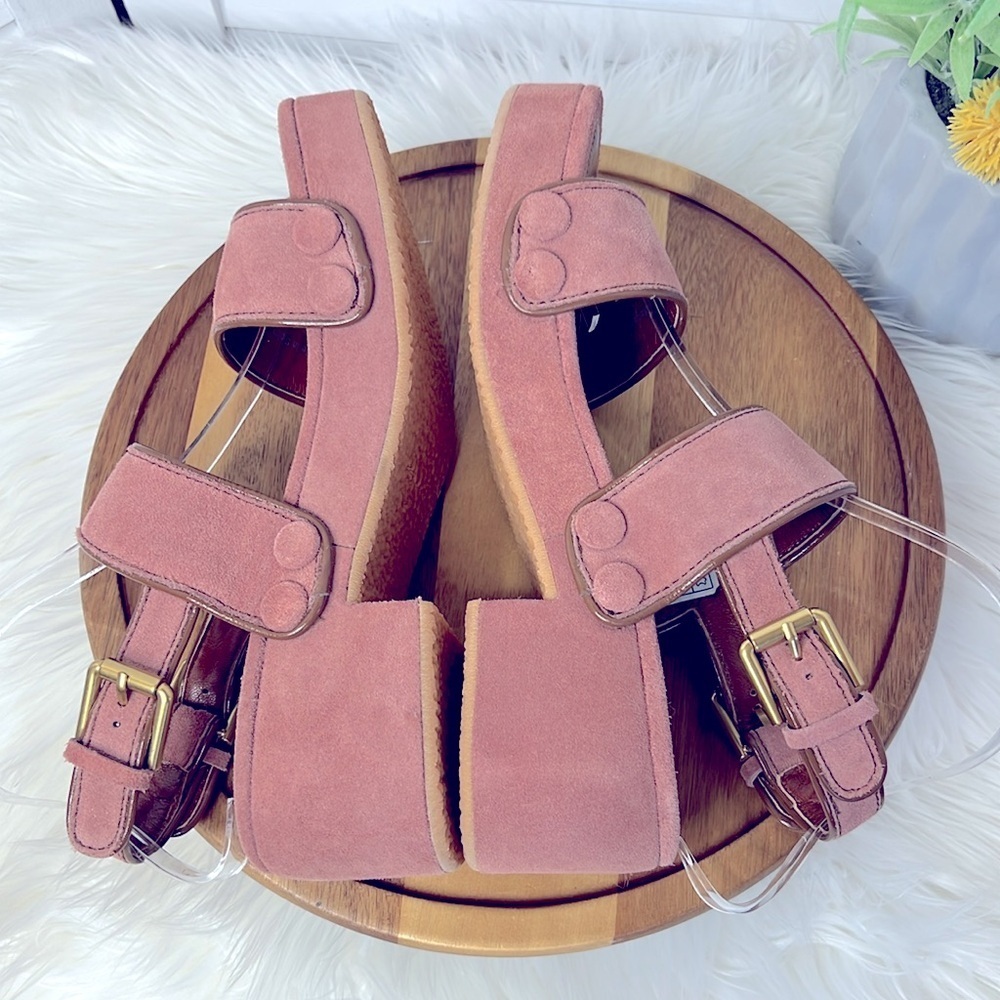 SEE BY CHLOE' l Pink Suede Galy Sandals Chunky Platform Summer Brass Hardware 39 - Picture 9 of 13
